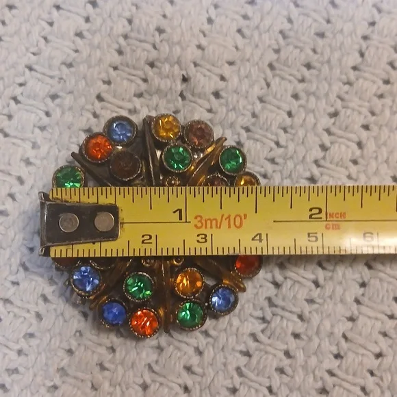 Colorful Vintage Gemstone Brooch and Black Gem Ring Set - Picture 12 of 14